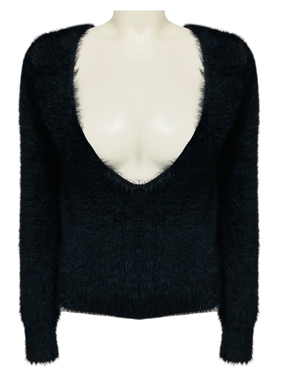 Dries Van Noten Sweaters - DRIES VAN NOTEN BLACK LONG SLEEVED V-NECK FUZZY SWEATER